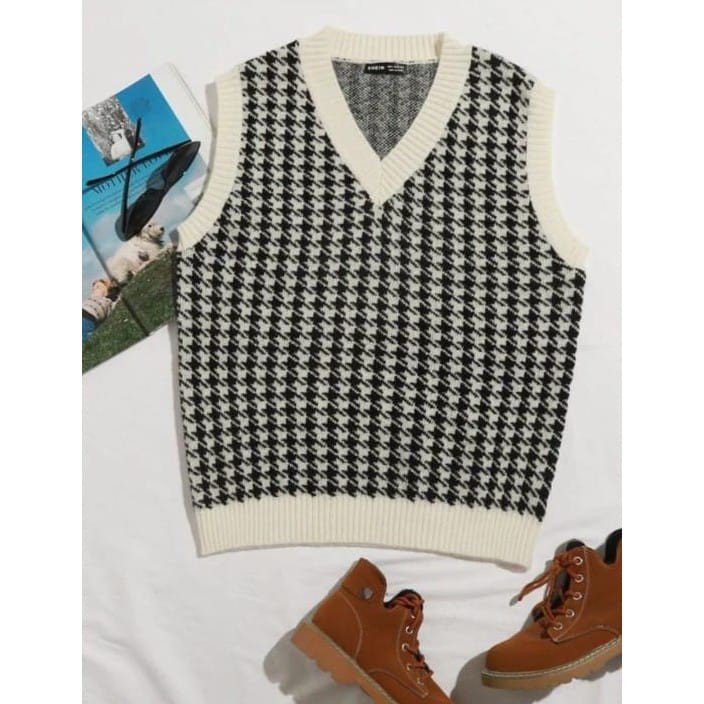 NEWWW!!!! SWEATER HOUNDSTOOTH VEST- rompi korea - rompi rajut7get-Rajut_komputer