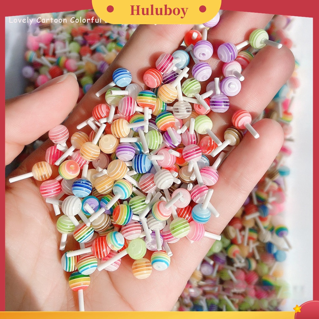 Huluboy Huluboy♡ 5pcs / Set Ornamen Permen Lolipop 3D Bahan Resin Clay Untuk Dekorasi Manicure