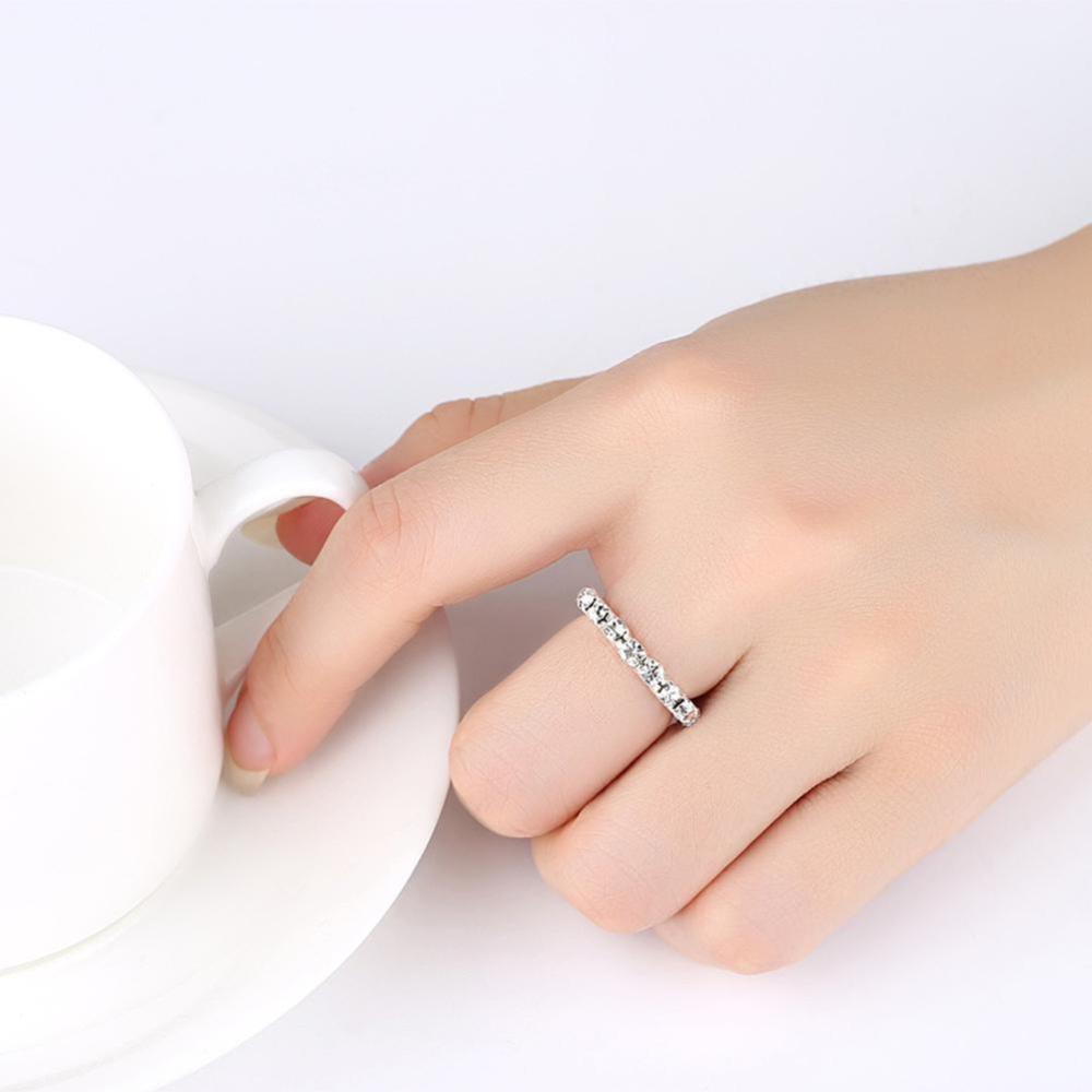 Timekey Cincin Lapis Silver 1 / 2 / 3 / 4 Baris Hias Kristal Berlian Imitasi Adjustable Untuk Wanita A4K6