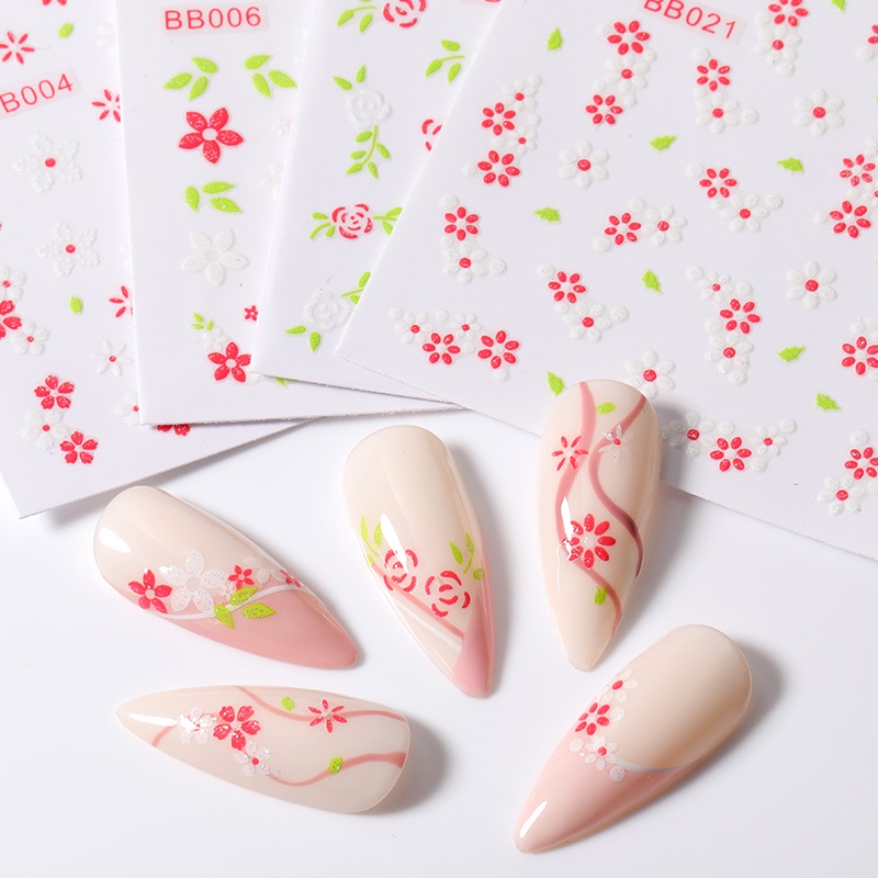 1 Lembar Stiker Kuku 3D Motif Bunga Aksen Berlian Imitasi Untuk Dekorasi Nail Art DIY