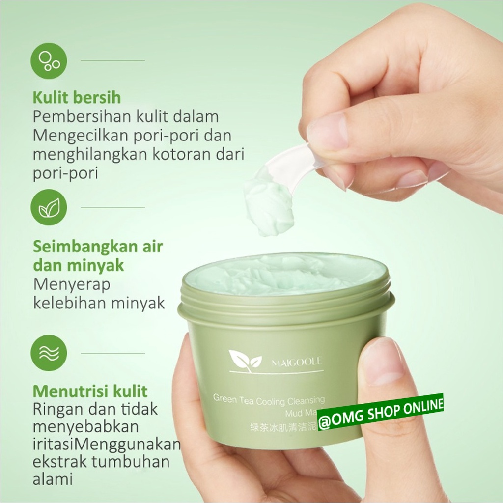 GRATIS Spatula !!! Maigoole Green Tea Mask ORI Cleansing Mud Mask 100 Gr / Maigoole Clay Mask Masker Wajah Green Tea Masker Komedo Maigoole Mask Masker Peel Off / Masker Komedo Hidung dan Pori Pori Ampuh Masker Wajah Glowing dan Putih Masker Wajah Organik