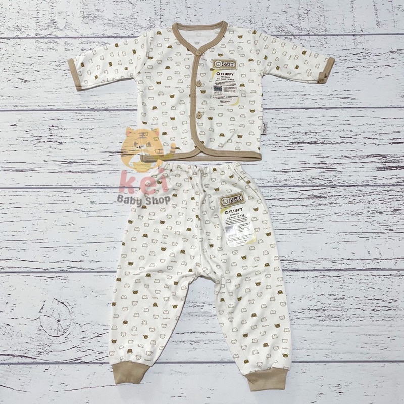 Fluffy Baju Bayi Newborn Set Panjang Bis Khaki - Baju Bayi Newborn Set - Baju Tidur Bayi Laki Laki Perempuan