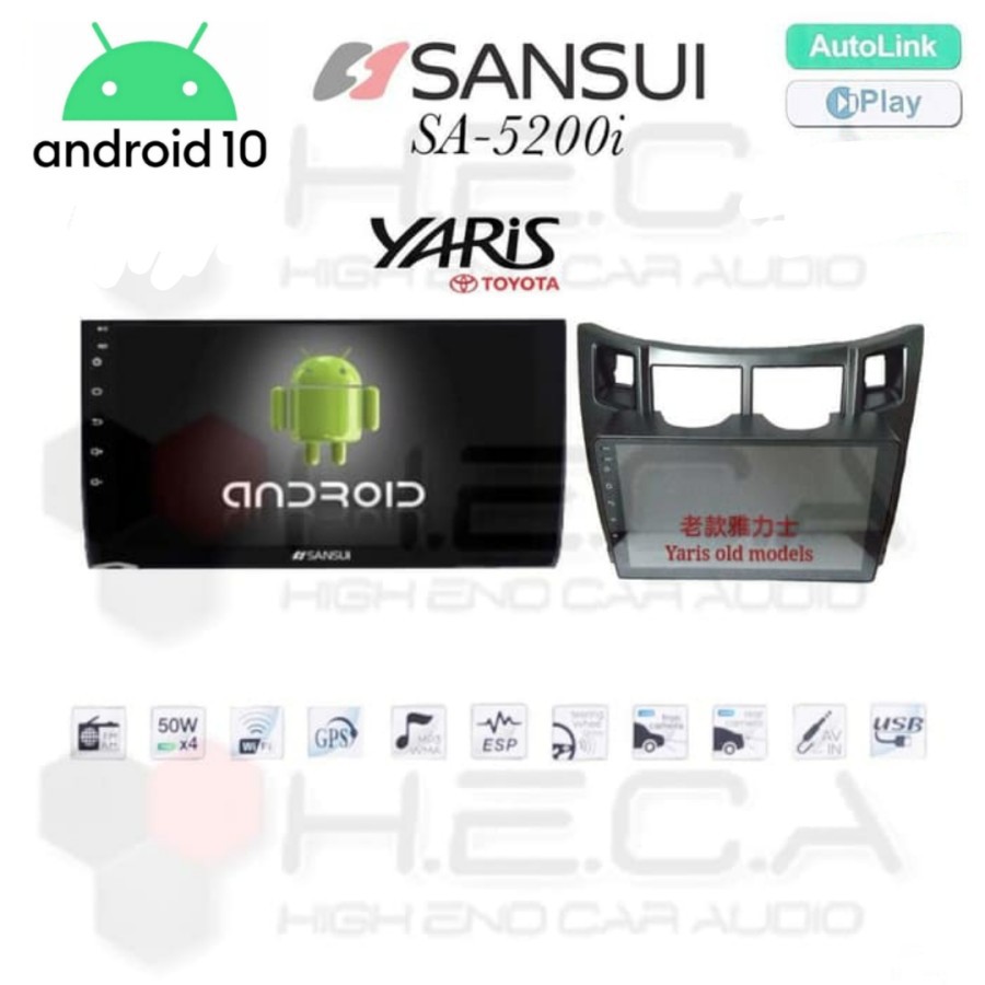 SANSUI SA-5200i OEM Toyota Yaris 2005 Android 9 inch Full Glass Head Unit Tape Double din Tv Audio M