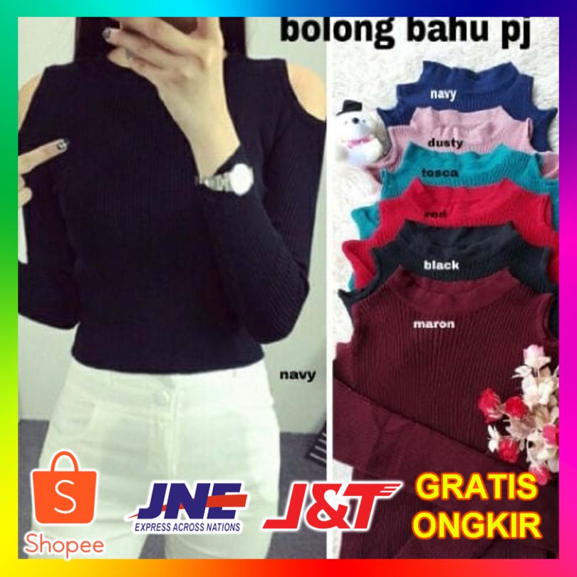 New Item [bolong bahu rajut RO] blouse wanita rajut var color Terbatas