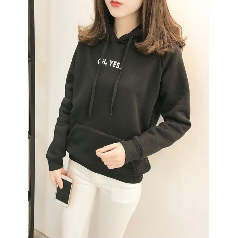 IvannaCollection Hudie Wanita OH YES Suwiter Suiter Hoodie Couple Wanita Oversize Korean Style Bahan Tebal Size L-XXL