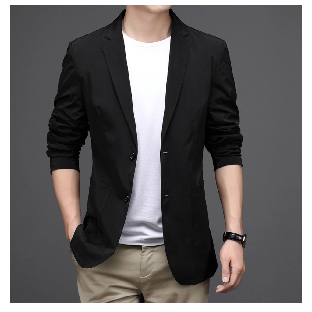 BLAZER SLIMFIT PRIA WARNA HITAM BRYAN BLACK BAHAN TWIST PREMIUM | BLAZER FORMAL COWOK FULL BLACK