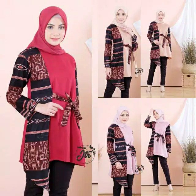 Batik Tunik Shibori Jumputan Terbaru Size S-3l / Hrb026 Yelbor Navbor / Biru Putih / Original..