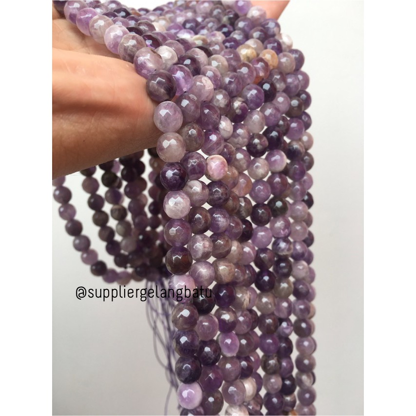 Batu kecubung brazil asli FACET 8mm CUTTING purple amethyst asli ungu aksesoris fashion bahan craft