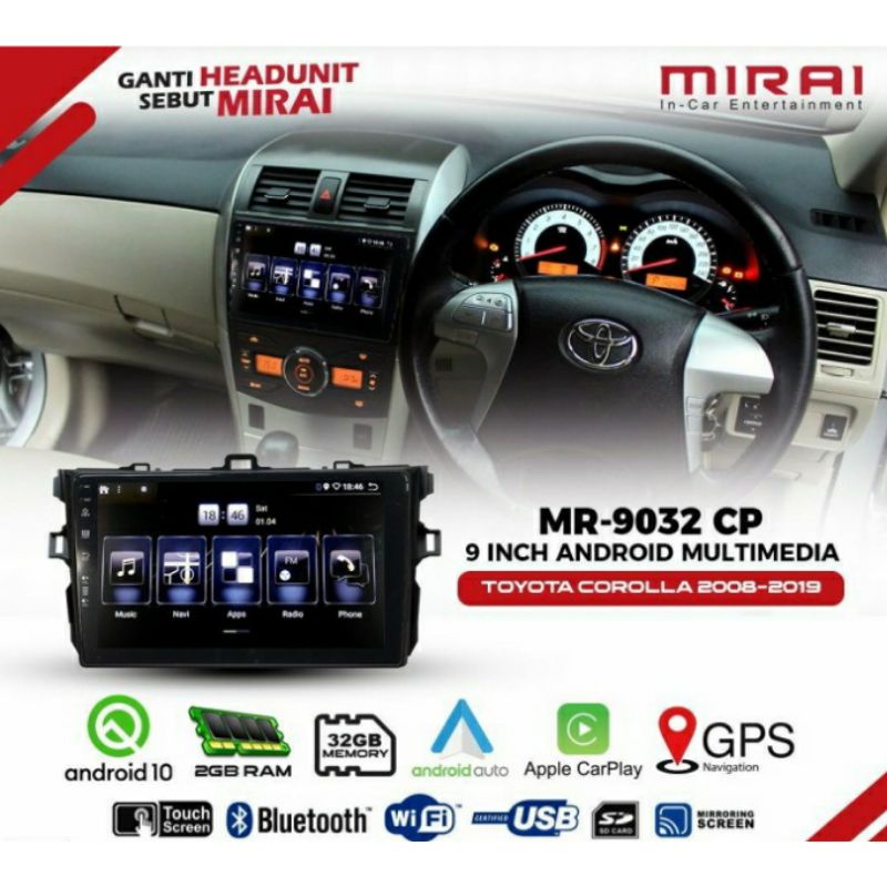 Head Unit Android MIRAI 9032CP Corolla Altis 2008-2012 MR 9032 CP