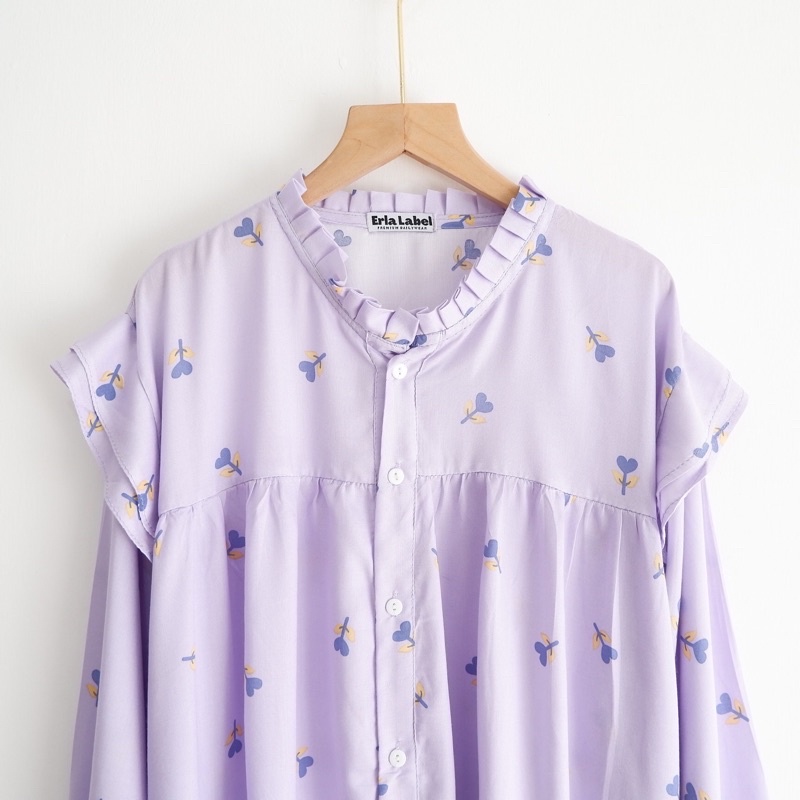 Kemeja Motif Oversize XXL LD 130  Rayon Bigsize Blouse Jumbo-LILAC