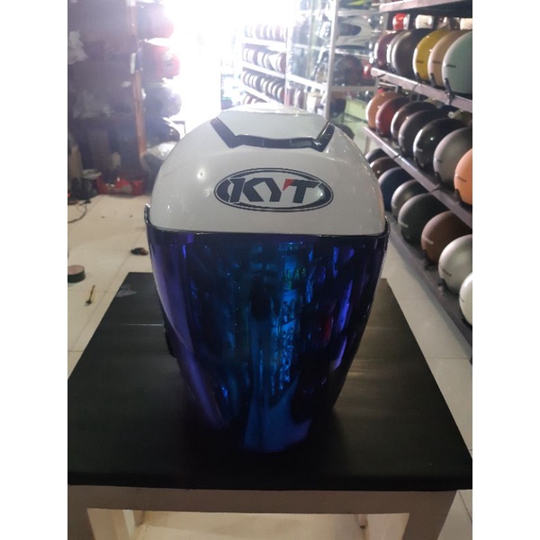 KYT Kyoto R Solid White / Kyoto R Putih Original kyt-+visor blue