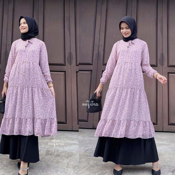 Pasti murah EPA55 [COD] Tunik Ceruty Babydoll motif bunga busui friendly - Midi Dress ceruti kembang - fashion muslim EPA