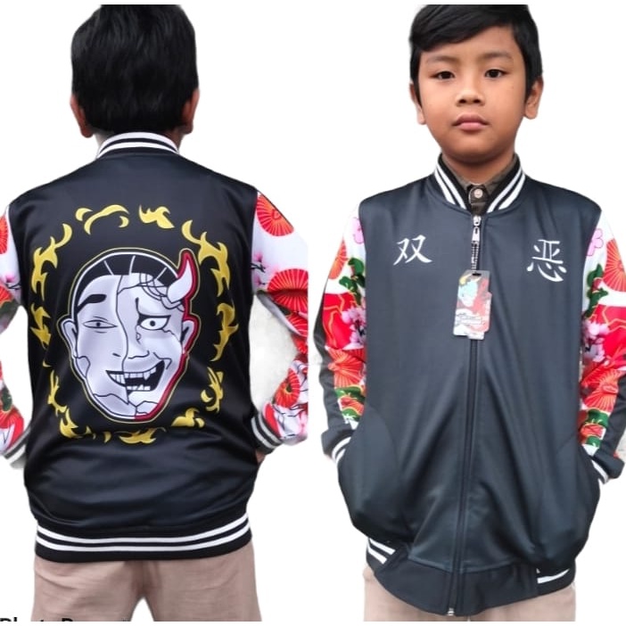 Jaket Anak Angry X Smiley Hitam &amp; Putih Printing Bahan Lotto Tebal