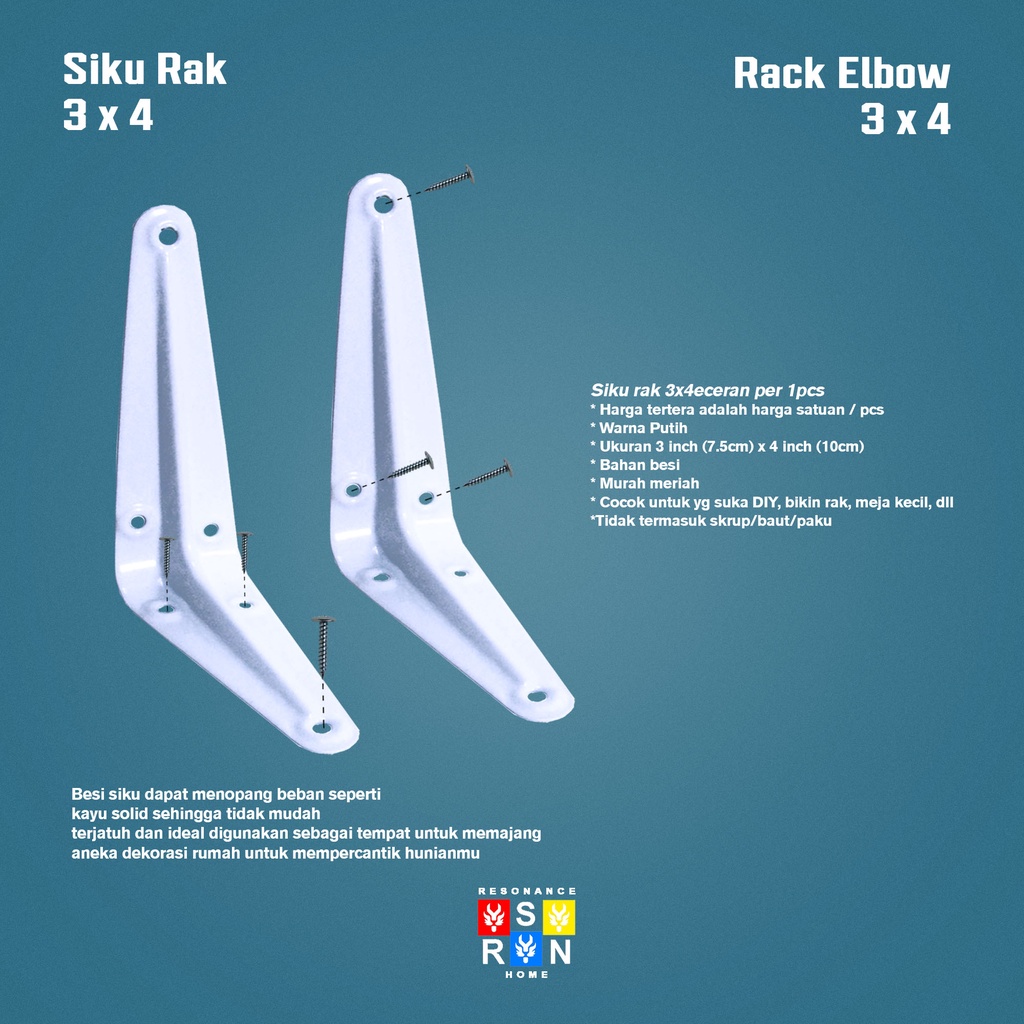 Siku Rak Besi L Uk. 3x4 Inch l Shelf Bracket l Penyangga Ambalan Resonance Home