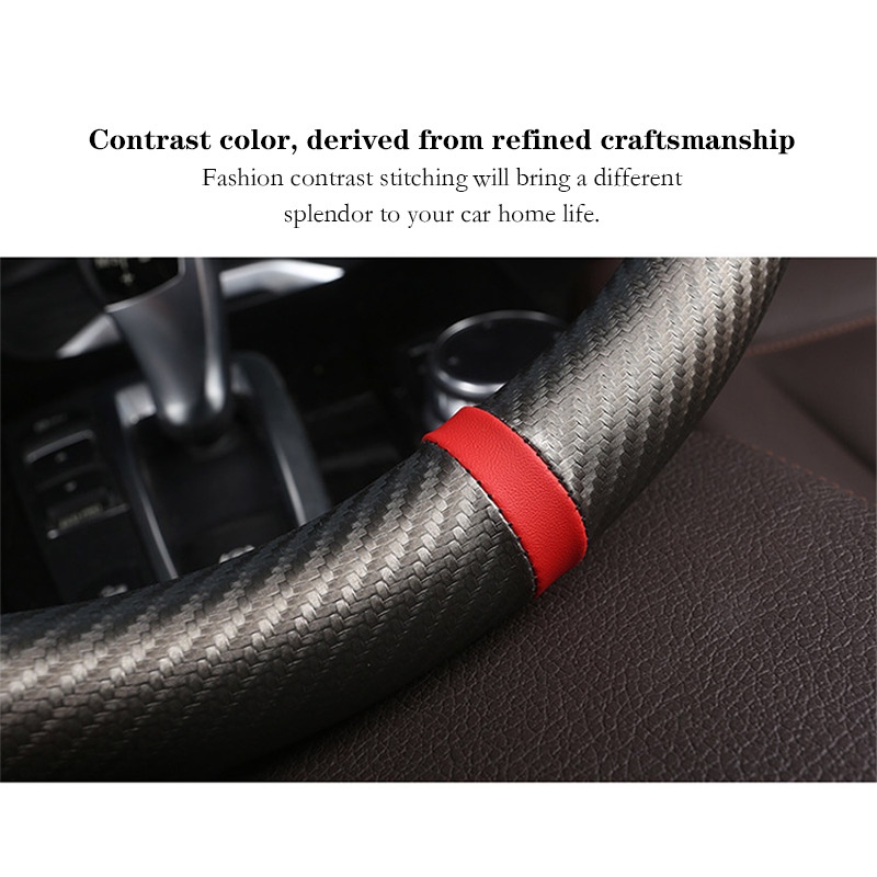 Sarung Setir Mobil/Cover Stir Mobil/Carbon Fiber Leather Steering Wheel Cover/Penutup Roda Kemudi Kulit/Penutup Roda Kemudi Fiber Karbon