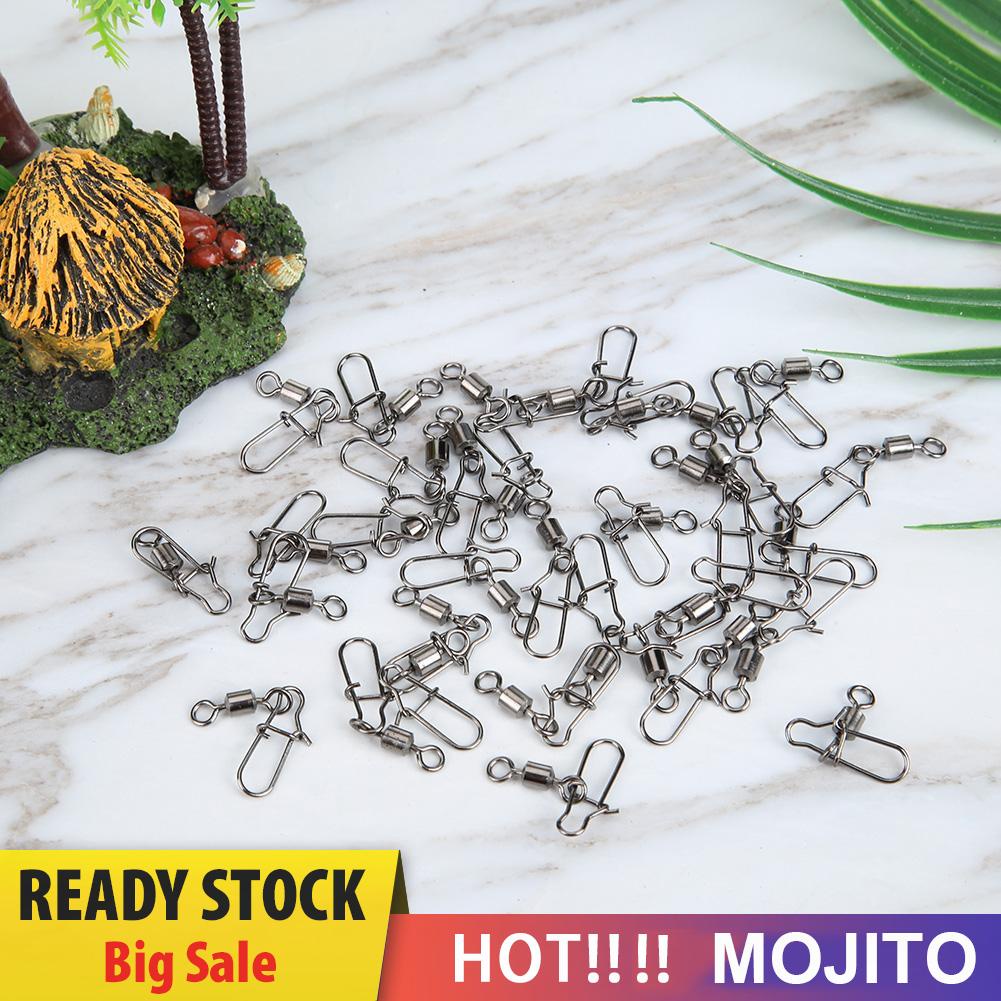 MOJITO 50pcs Fishing Connector Pin Swivel Metal Snaps Fishhook Lure Tackle Kit