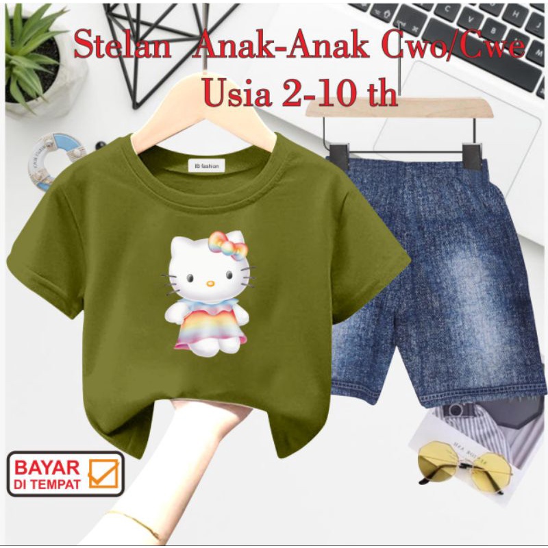 ((IB))SETELAN ANAK PEREMPUAN SEMI JEANS/HELLO DIGITAL SABLON