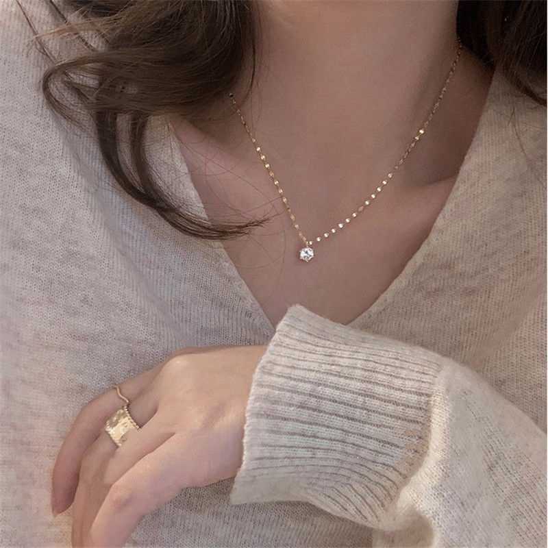 Japan and South Korea Simple Temperament Trend Single Diamond Pendant Necklace Female Clavicle Chain 2021 New Ins Fashion Accessories Jewelry Gift