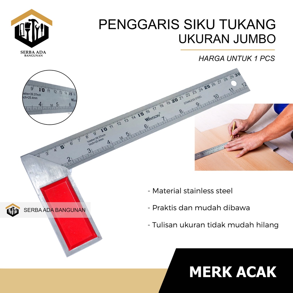 SIKU TUKANG BODY JUMBO TEBAL 12 INCH / ALAT GARIS PENGGARIS TUKANG UKUR TERMURAH BESI ANTI KARAT 100