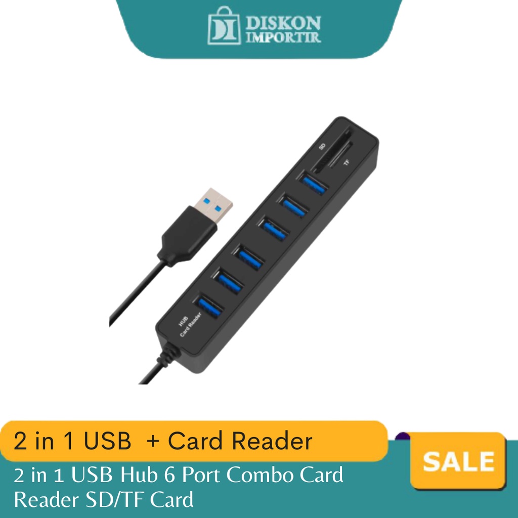 USB Hub 2 in 1 6 Port Combo Card Reader SD/TF Card Reader Usb Tambahan