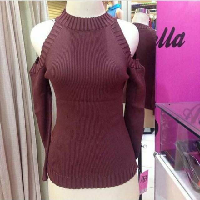blouse off shoulder, baju rajut premium, baju butik