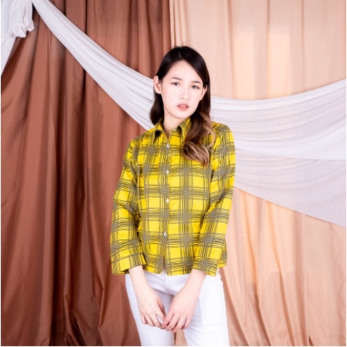 SF - Kemeja Guilen Oversize Shirt / Guilen Oversize Shirt | Bahan Katun Kotak Yandeth Fit XL-KUNING