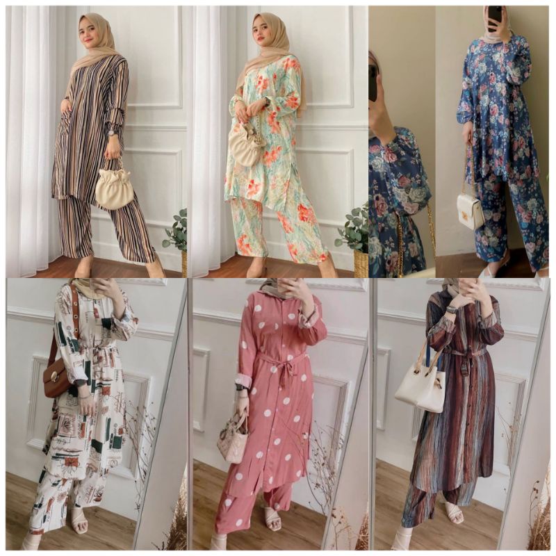 TRIPY ONE SET PREMIUM SETELAN SET TUNIK TEMORA ONE SET RAYON PREMIUM