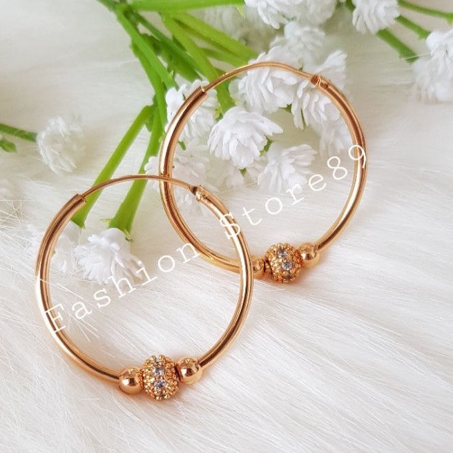 Anting Gipsy Bola Globe Permata Xuping anting bulat diameter 2cm 2.5cm 3cm import elegant perhiasan lapis emas 18k