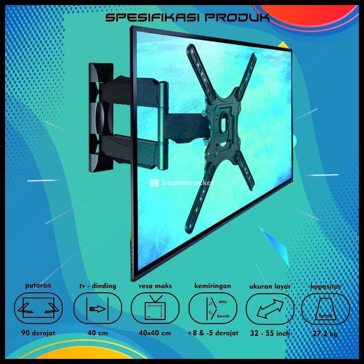 Bracket TV LED LCD 55 43 50 32 40 42 49 Inch Dijamin Cocok 32 - 55 In 6 Arah Universal Breket TV Briket TV Braket TV Gantungan TV Tembok Tempelan TV Dinding BB1 North Bayou P4