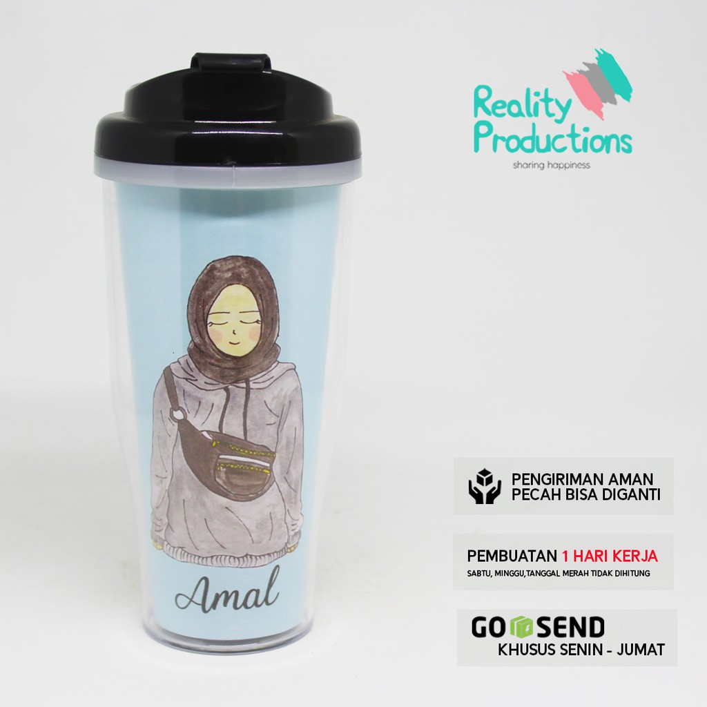 Tumbler Doodle Wanita Hijab Berselempang untuk Kado Ulang Tahun