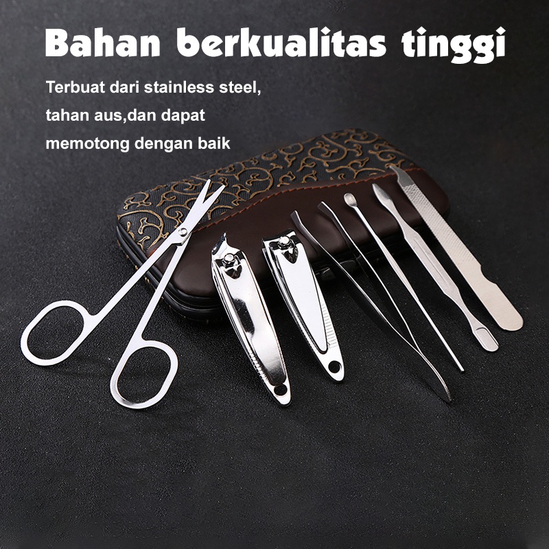 Set Gunting Kuku Manicure Pedicure Set 7IN1 Dompet Paket Pembersih Kuku Pinset Gunting Lancip Korek telinga Kuping