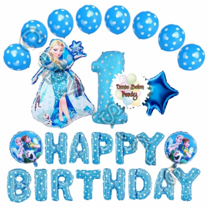 Balon foil set happy birthday / paket ulang tahun frozen