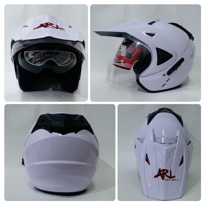 Helm ARL Semi Cross Half Face Double Viso Putih Polos.