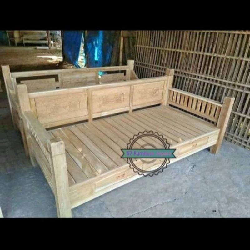 Kursi panjang bale bale jati mentahan model minimalis ukuran 200×100cm