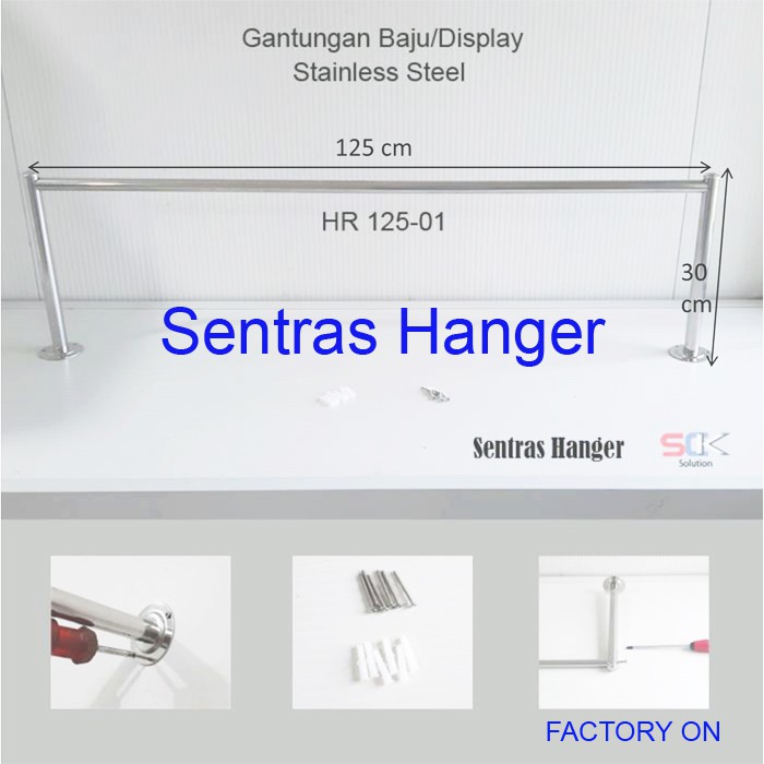 Gantungan Baju Stainless, 125cm, 1 Baris