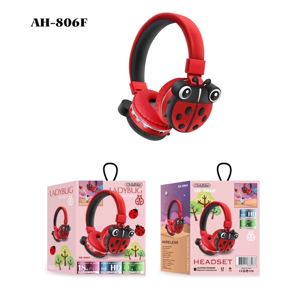 [ AH-806 / 807K ] HEADPHONE BANDO BLUETOOTH/WIRELESS KARAKTER HELLOKITTY / LILO STICH /KUMBANG BAHAN KARET TYPE AH-806