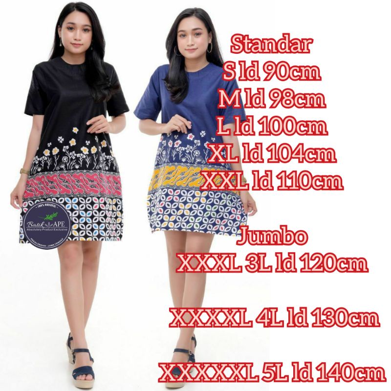 DRESS S M L XL XXL XXXL 3L XXXXL 4L XXXXXL 5L LD 120 130 140CM LENGAN PENDEK BATIK MOTIF TULIP MURAH