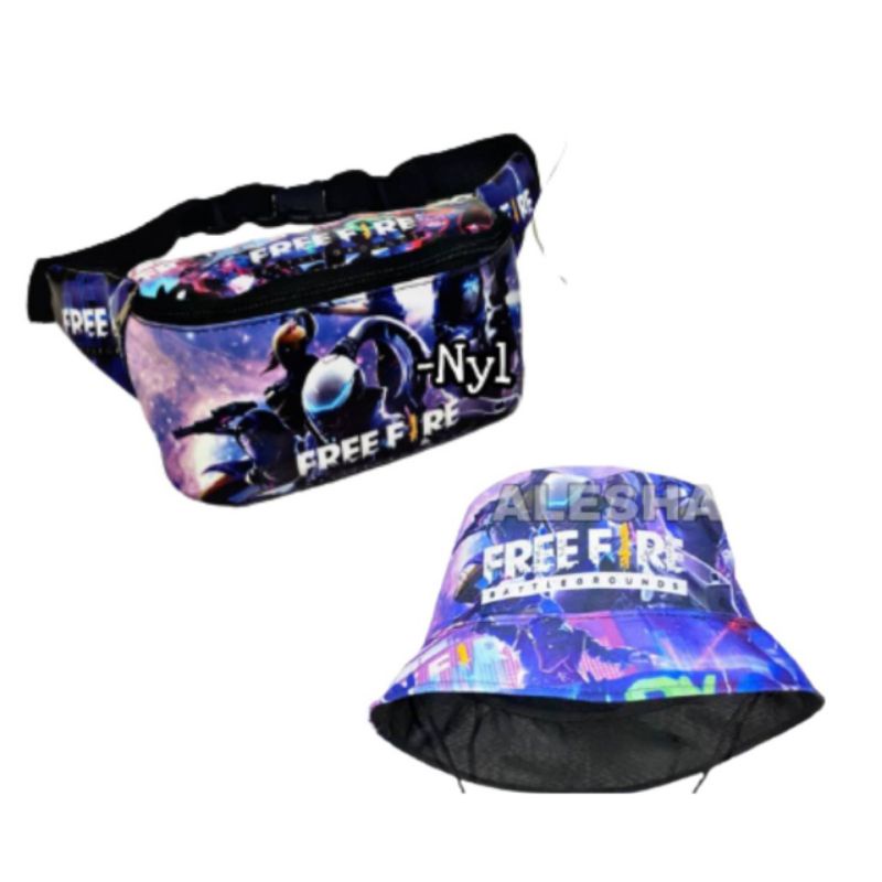 topi anak BUCKET terbaru karakter Free fire/tas selempang anak/WAISTBAG anak