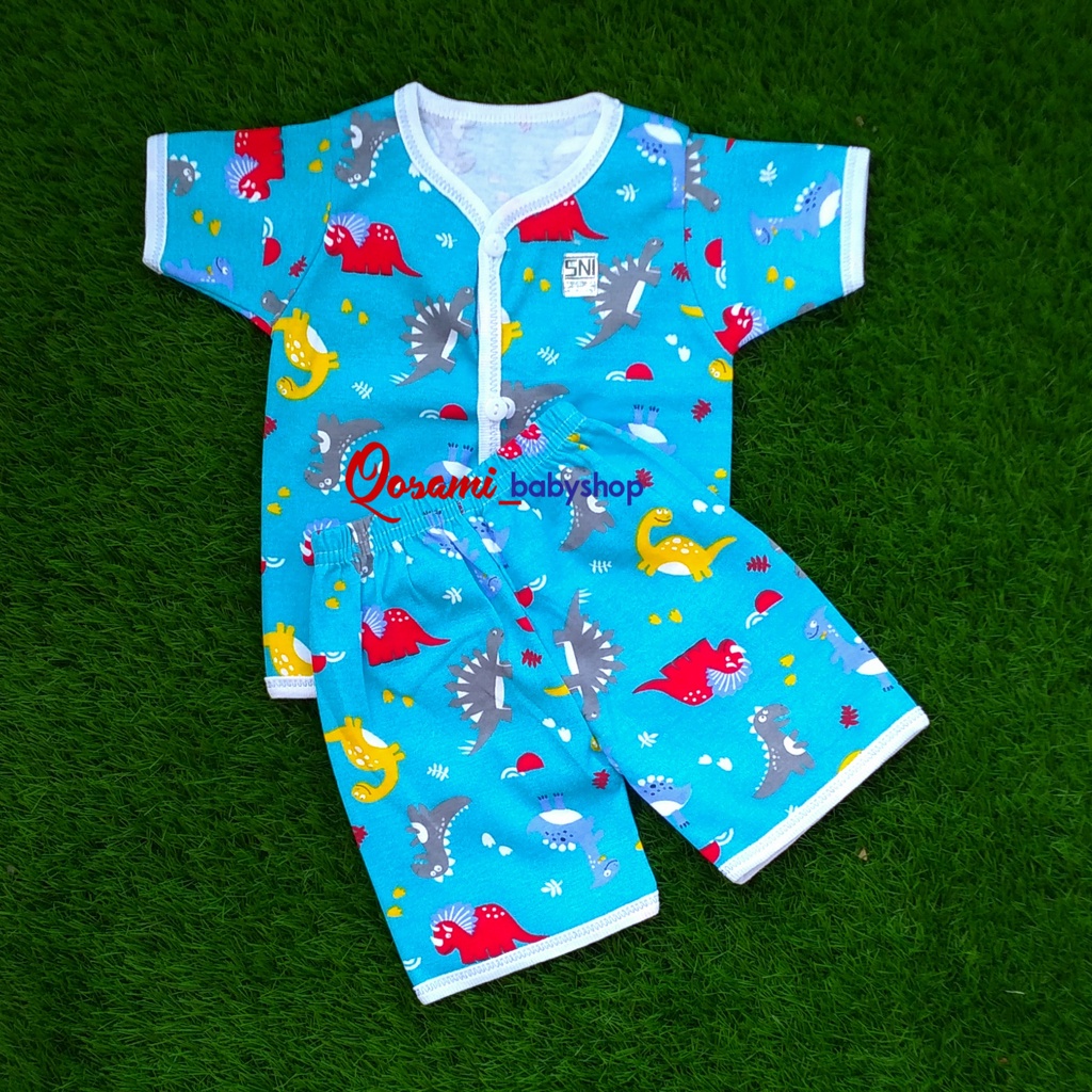 HOKIKU ( 1 Setel ) Cowok Setelan Pendek Bayi Newborn 0 - 4 Bln Motif Full Print SNI