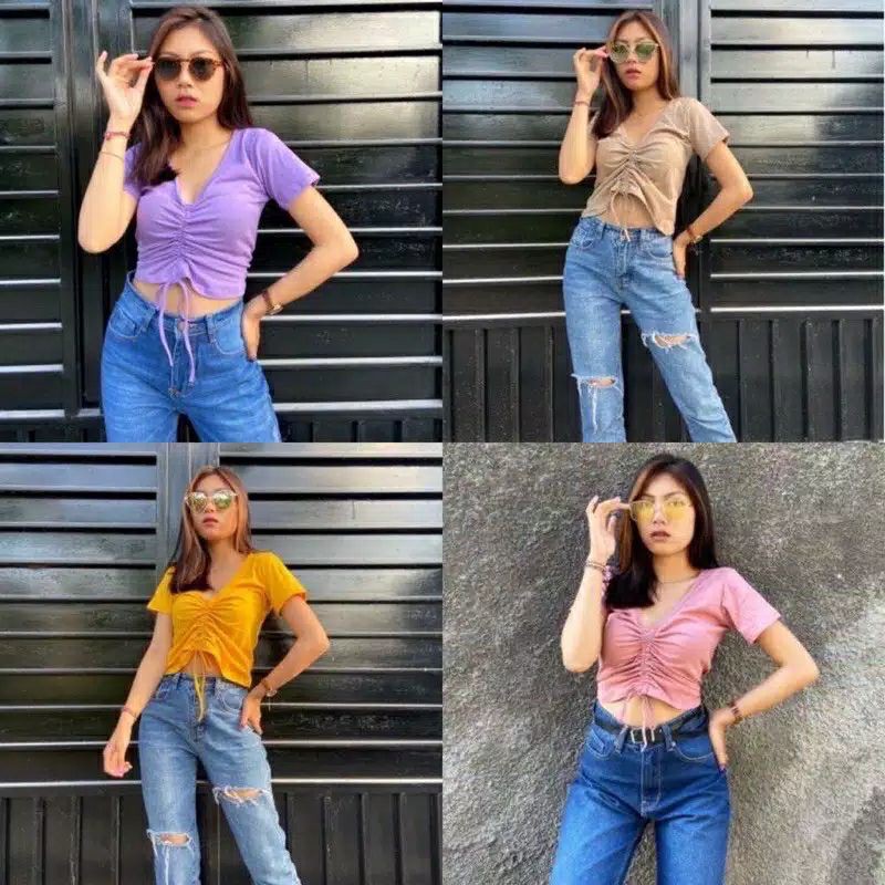 Fourfashion PHARSA SERUT CROP TOP / MOISHA TOP KERUT BAHAN SPANDEX FIT M RF