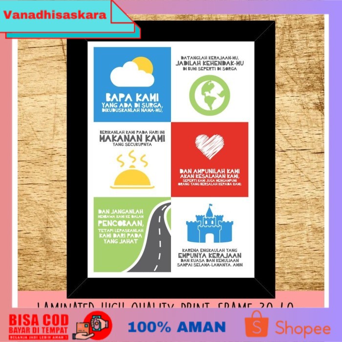 (BISA COD) Hiasan Dinding Poster Dekorasi Pigura Kristen - Doa Bapa Kami