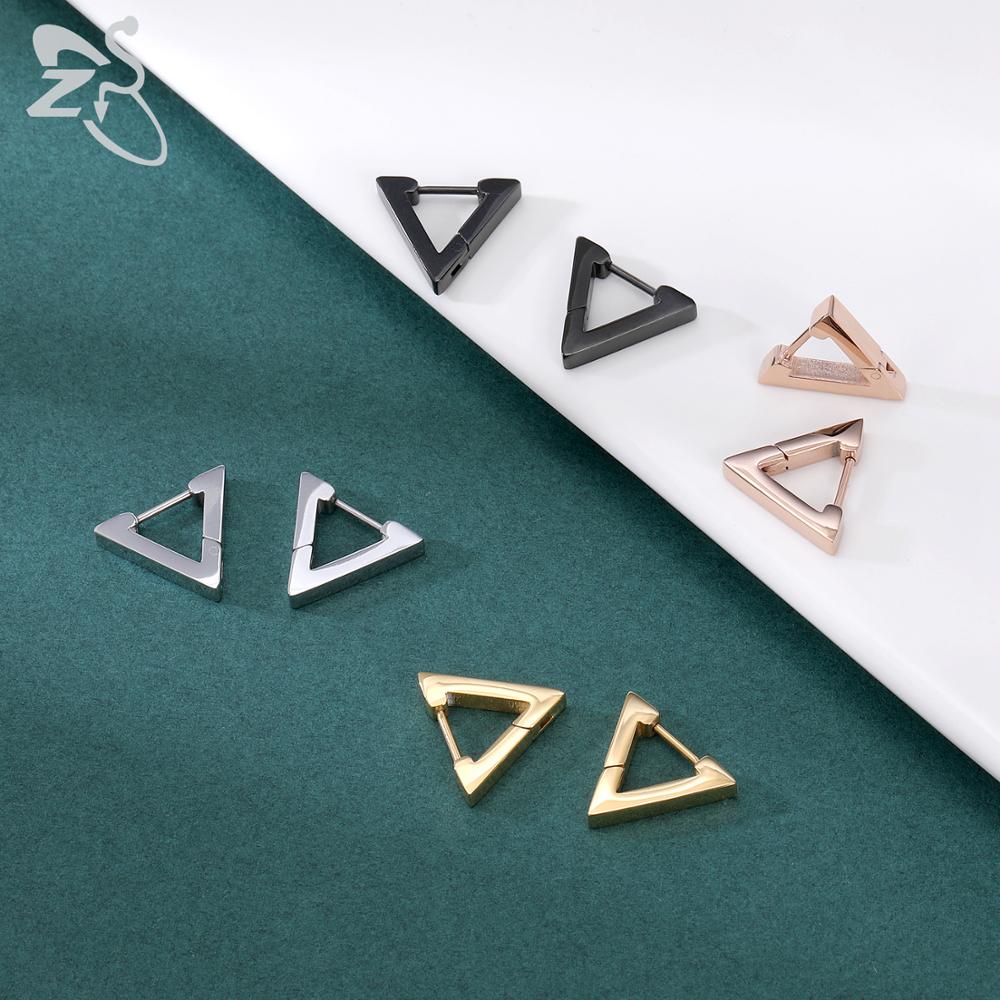 1 Pasang Anting Tindik Bahan Stainless Steel Bentuk Geometri Bulat Persegi Segitiga Gaya Hip Hop