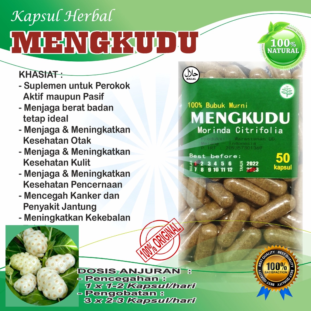 MENGKUDU 50 KAPSUL / SUPLEMEN PEROKOK AKTIF &amp; PASIF KANKER, MENJAGA BERAT BADAN IDEAL