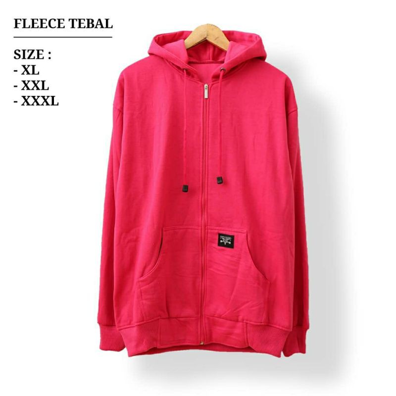 JAKET Jumbo Pria Wanita Big Size Hoodie Oversize Murah XL XXL XXXL Zipper Polos Cewek Cowok Premium-Pink tua