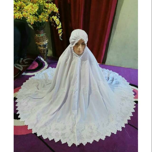 Mukena bordir putih polos keliling tapak kuda