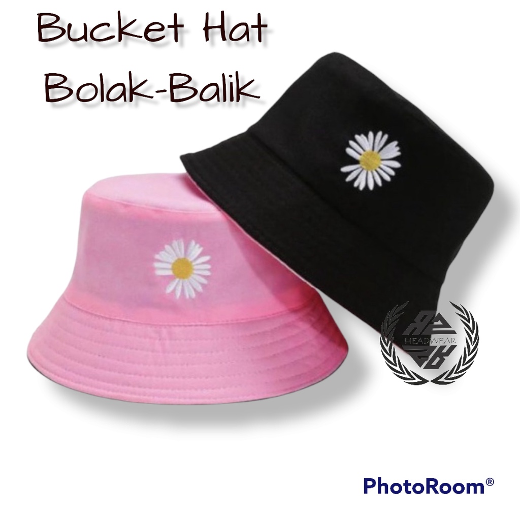 Topi Buket Wanita Bolak Balik Motif Bunga Daisy Bucket Outdoor Topi Ember Jilbab Topi Olahraga Ukuran Dewasa