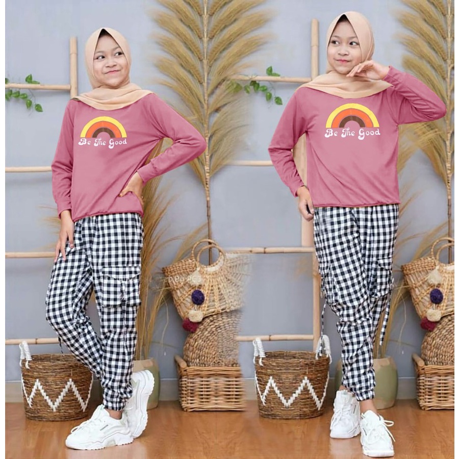 baju setelan anak remaja perempuan muslim lucu casual adem santai terbaru 2022 set cel kotak ox mode
