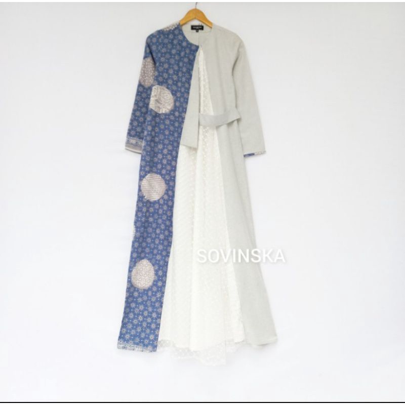 Gamis Batik Busui MT 33 Bola Biru Baju Wanita Motif Lengan Panjang by Sovinska