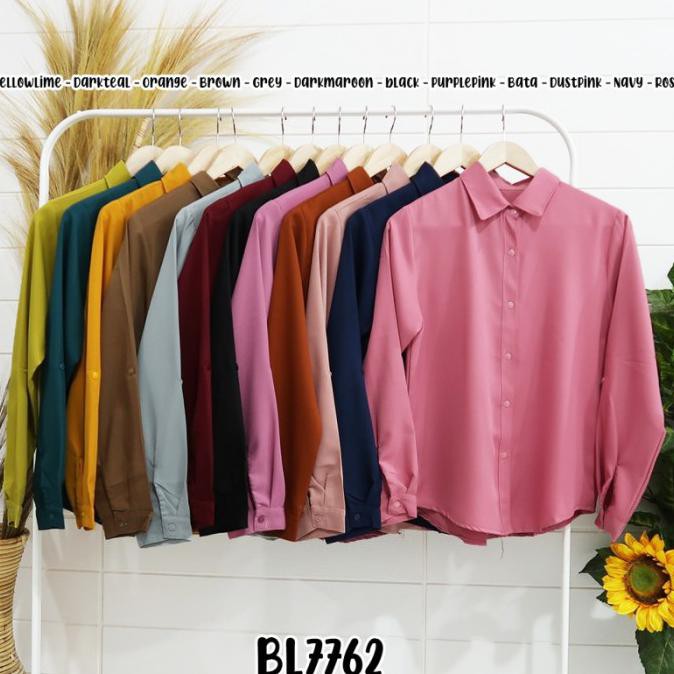 Promo Akhir Tahun kemeja wanita / cewek lengan panjang warna polos - long hem