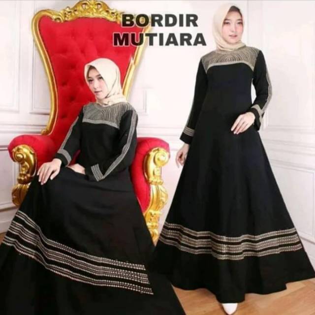 ABAYA GAMIS HITAM, ABAYA BORDIR MUTIARA